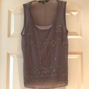 Beaded taupe sheer top with attached camisole underneath. Size medium